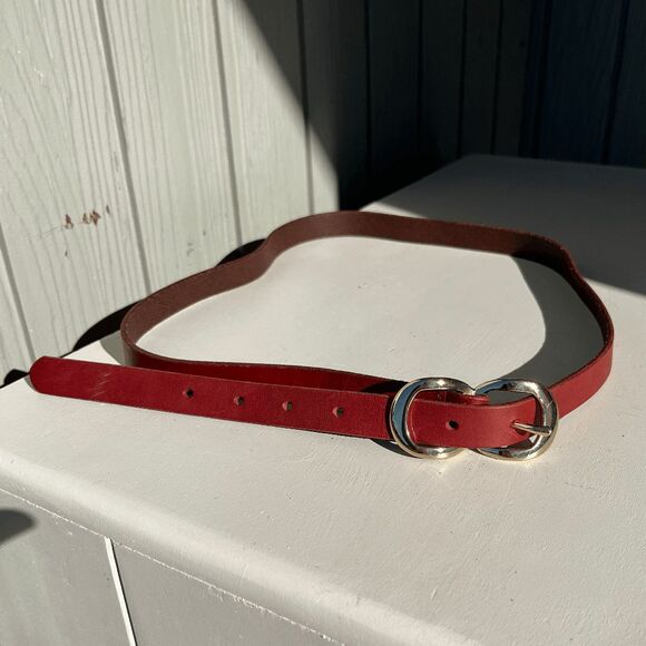 VTG Lands’ End Leather Belt Maroon Gold Buckle Boho Western Preppy Large - Picture 5 of 8